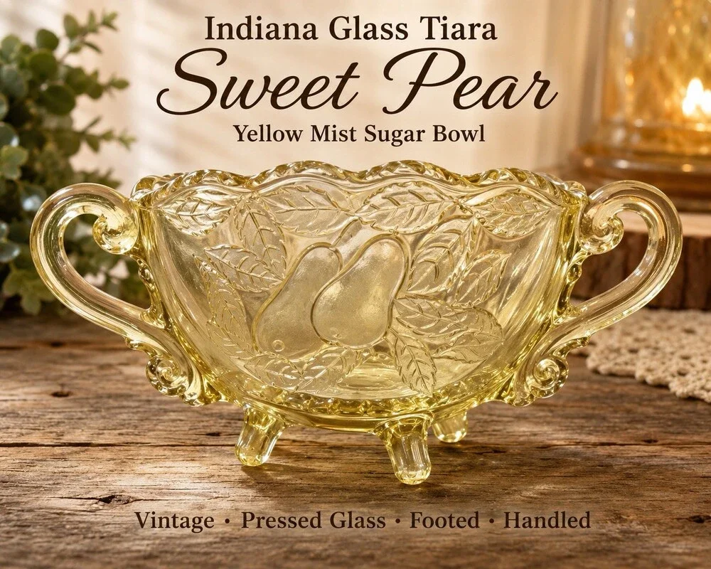 Yellow Mist Indiana Glass Tiara pattern sweet pear sugar bowl